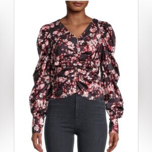 HL AFFAIR Puffed Sleeve Abstract Print Blouse NWT Size Medium